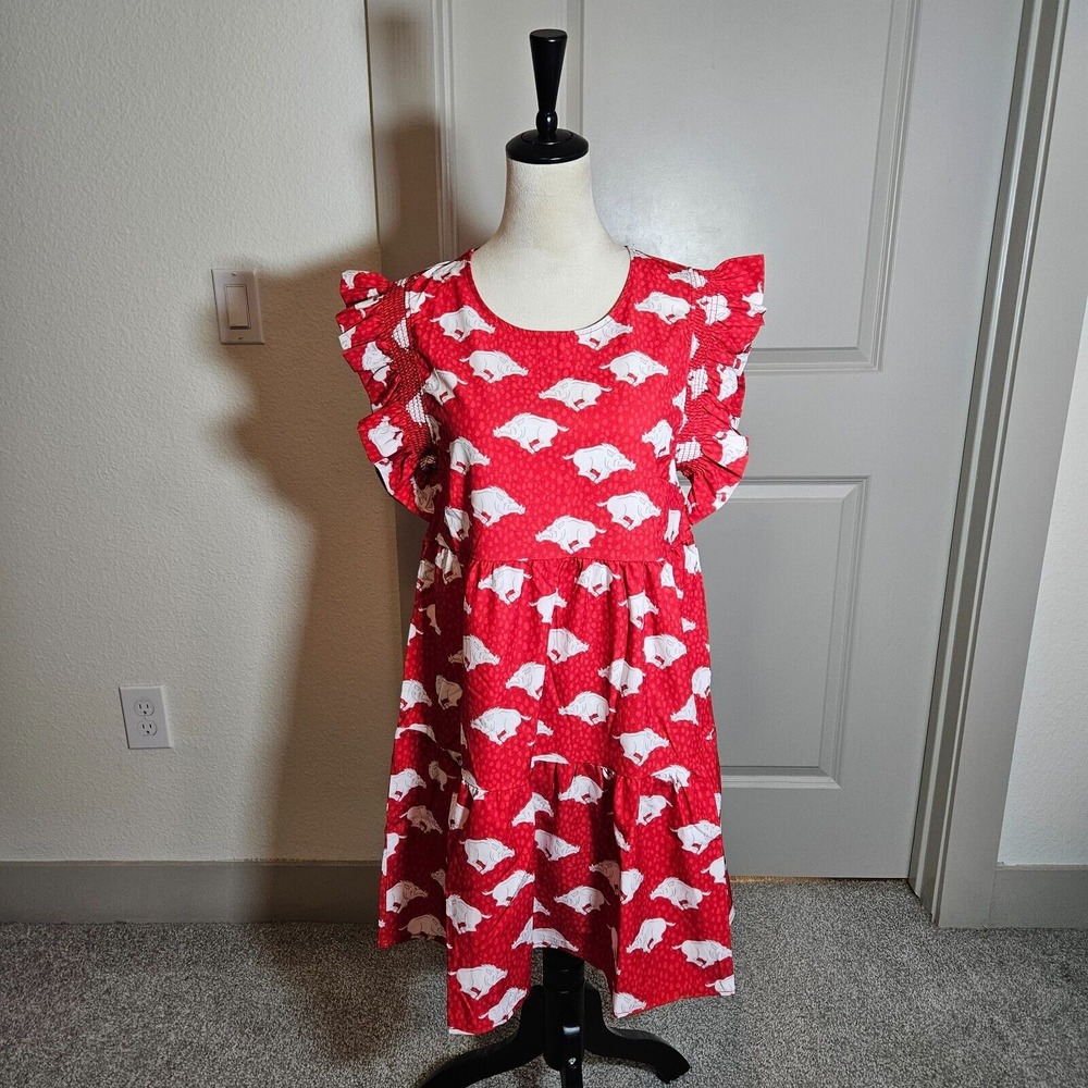 NWOT Michelle McDowell Everly Dress Medium Wild Boar Print Red White NEW